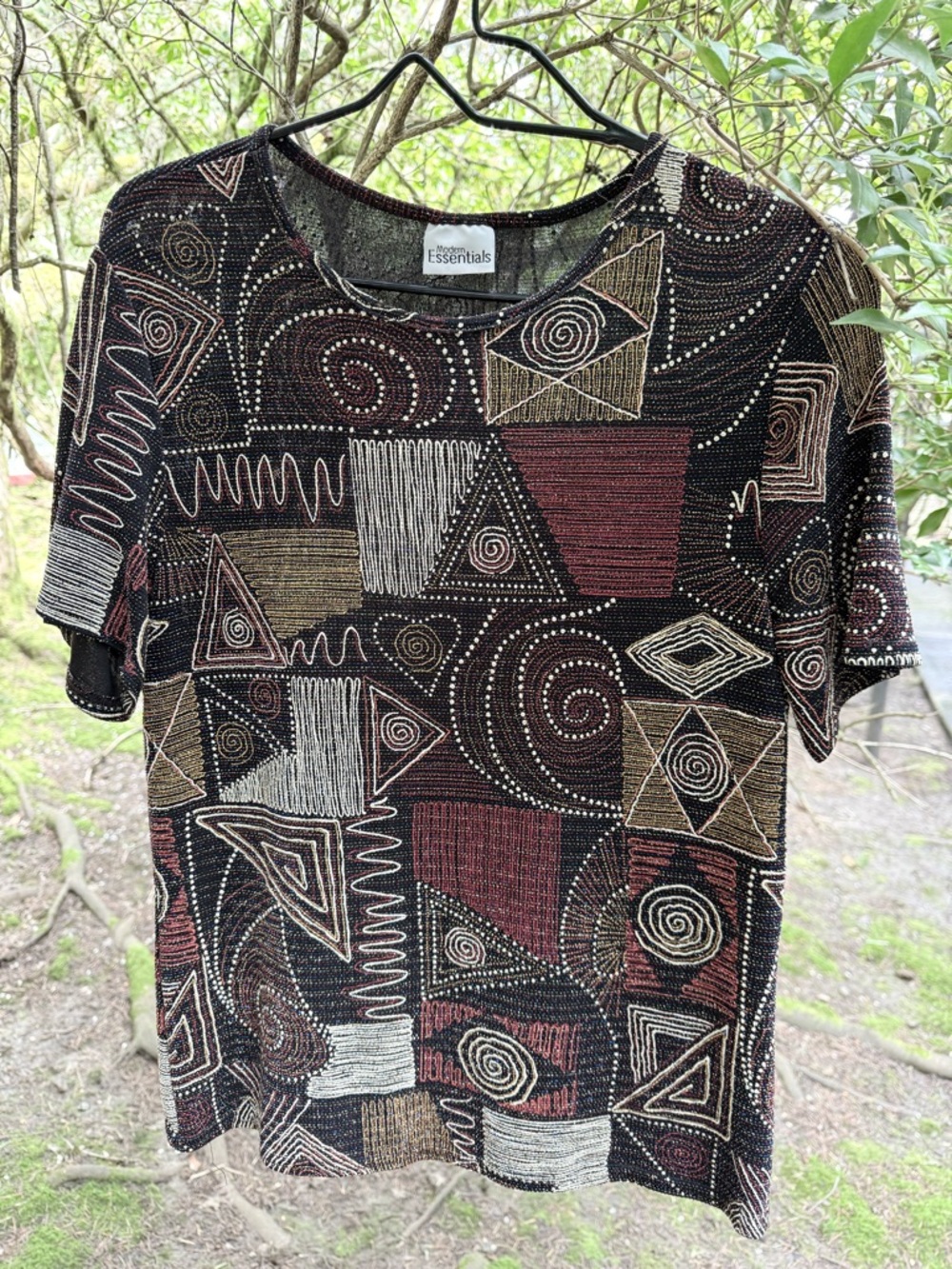 Essentials Black Multi Geometric Short Sleeve Top